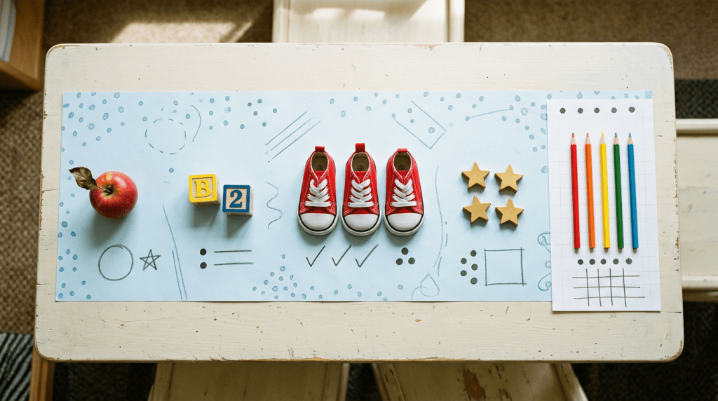 Grouped classroom objects from one to five